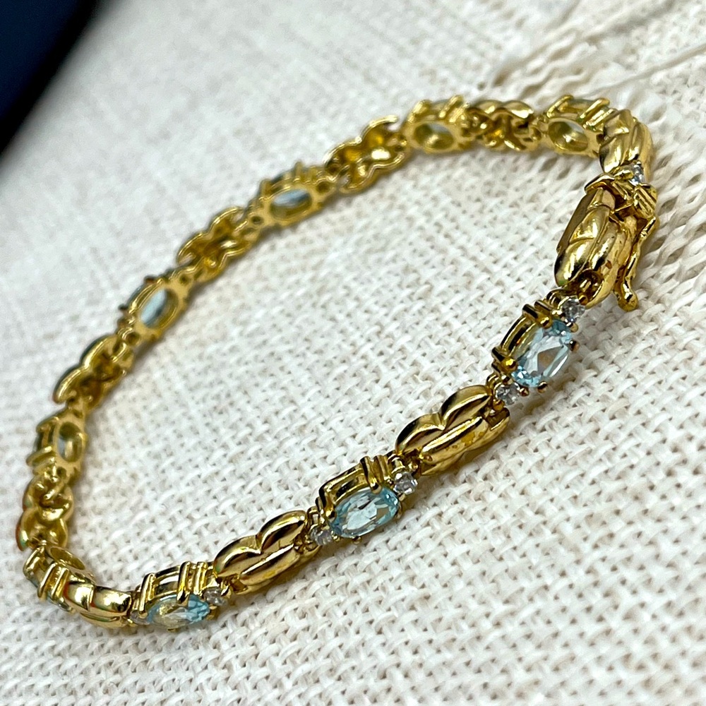 ✨ Vintage Sterling Silver & Gold-Plated Blue Gemstone Bracelet